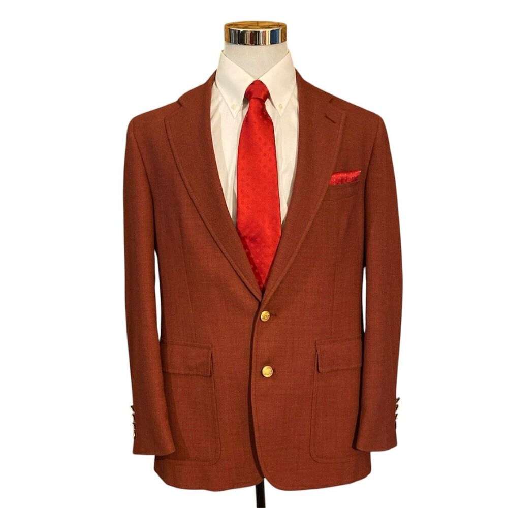 Palm Beach Sport Coat Men’s 44L Wool Blend Blazer Maroon  Gold Buttons Jacket